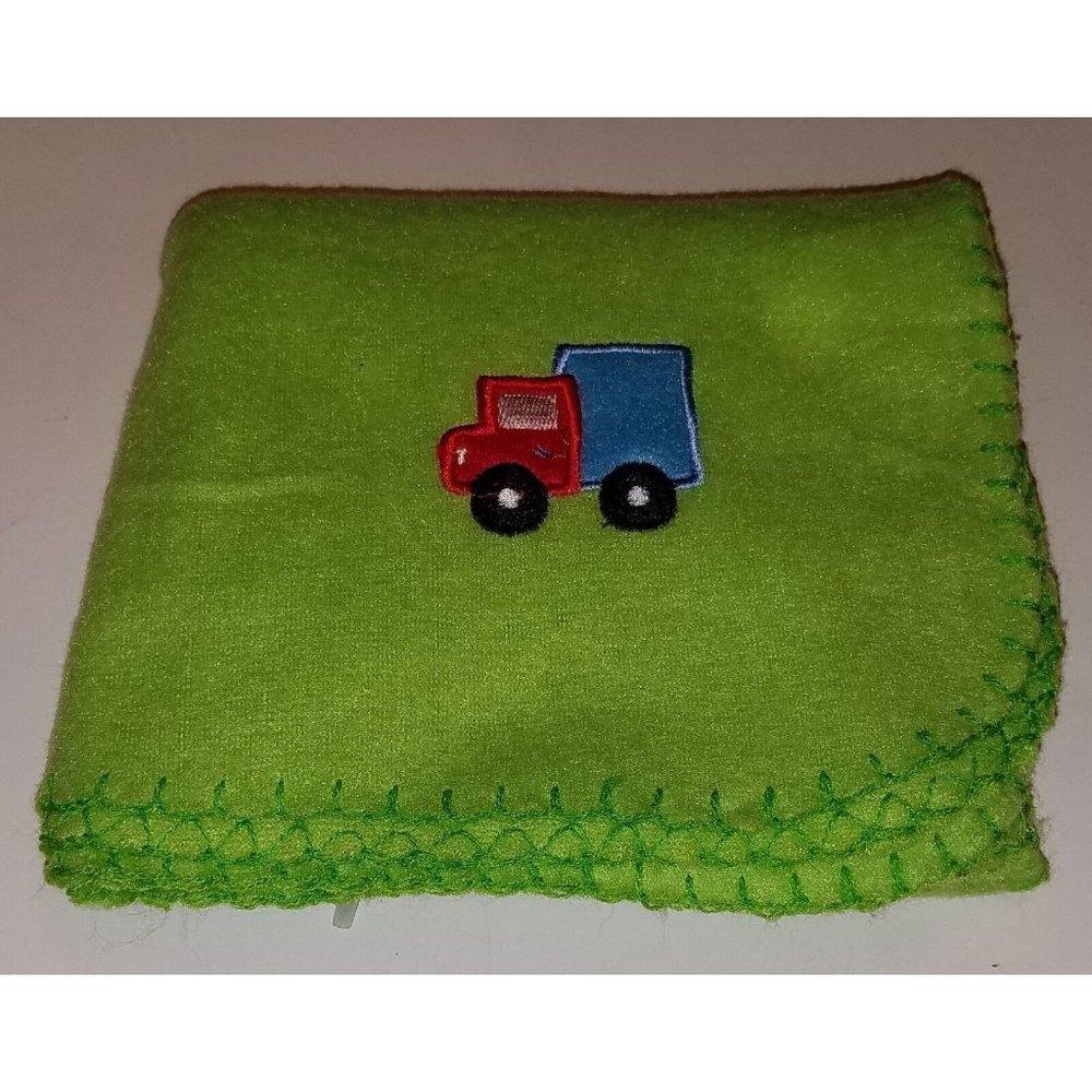 Greenbrier International Green Fleece Truck Baby Blanket Security Thin Red Blue